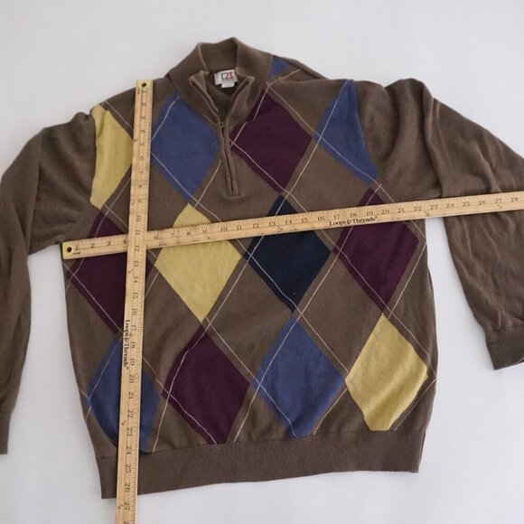 Cutter & Buck Brown Argyle Embroidered Us Open Trophy Quarter Zip Sweater Large - Picture 3 of 9